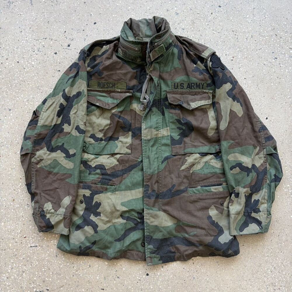 Vintage 80s Army M-65 Camo Military Green Field Jacket